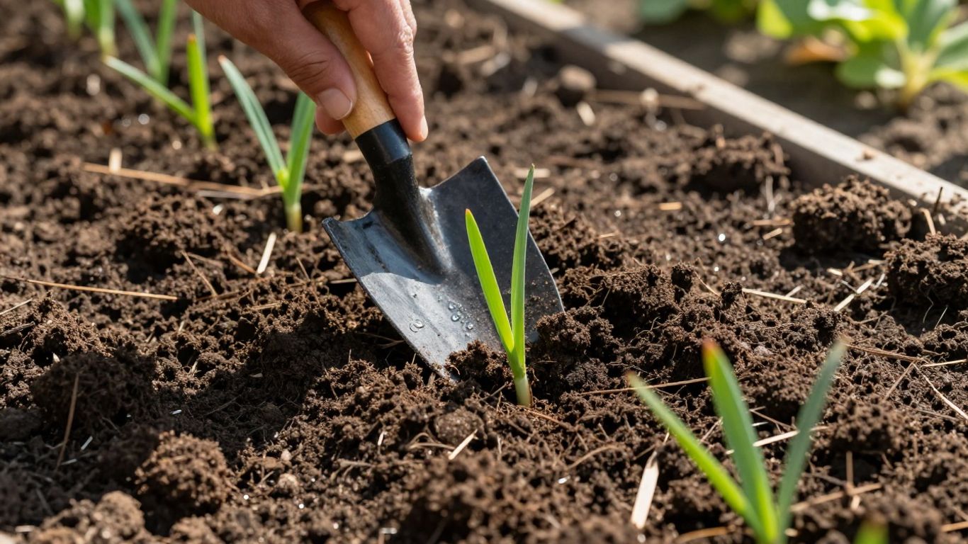 Gartenboden wird im Frühling gelockert und vorbereitet.