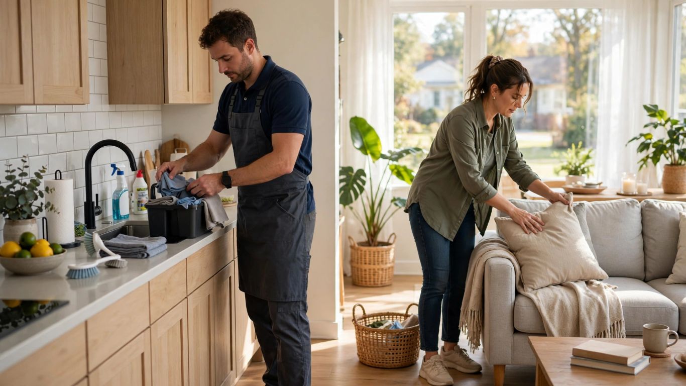 Cleaning team preparing a home for recurring service