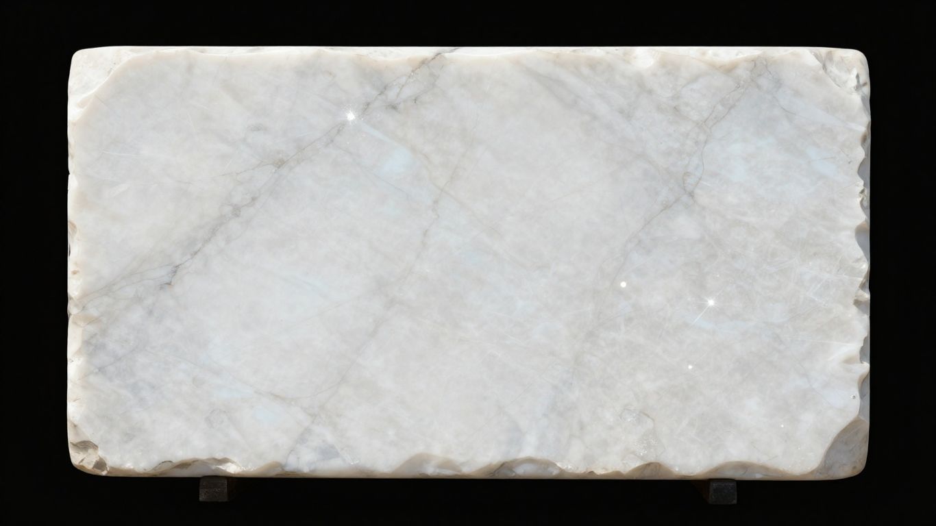 Sparkling Thassos marble slab with subtle veining.