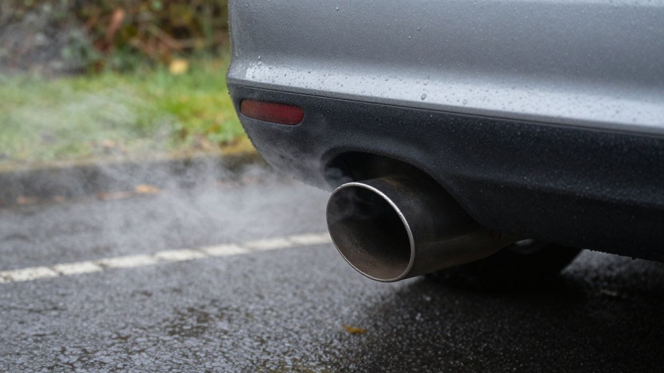 White vapour rising from a cold car exhaust