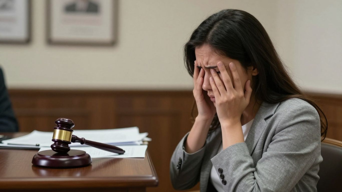 Persona preocupada frente a un juzgado, símbolo de deportación.