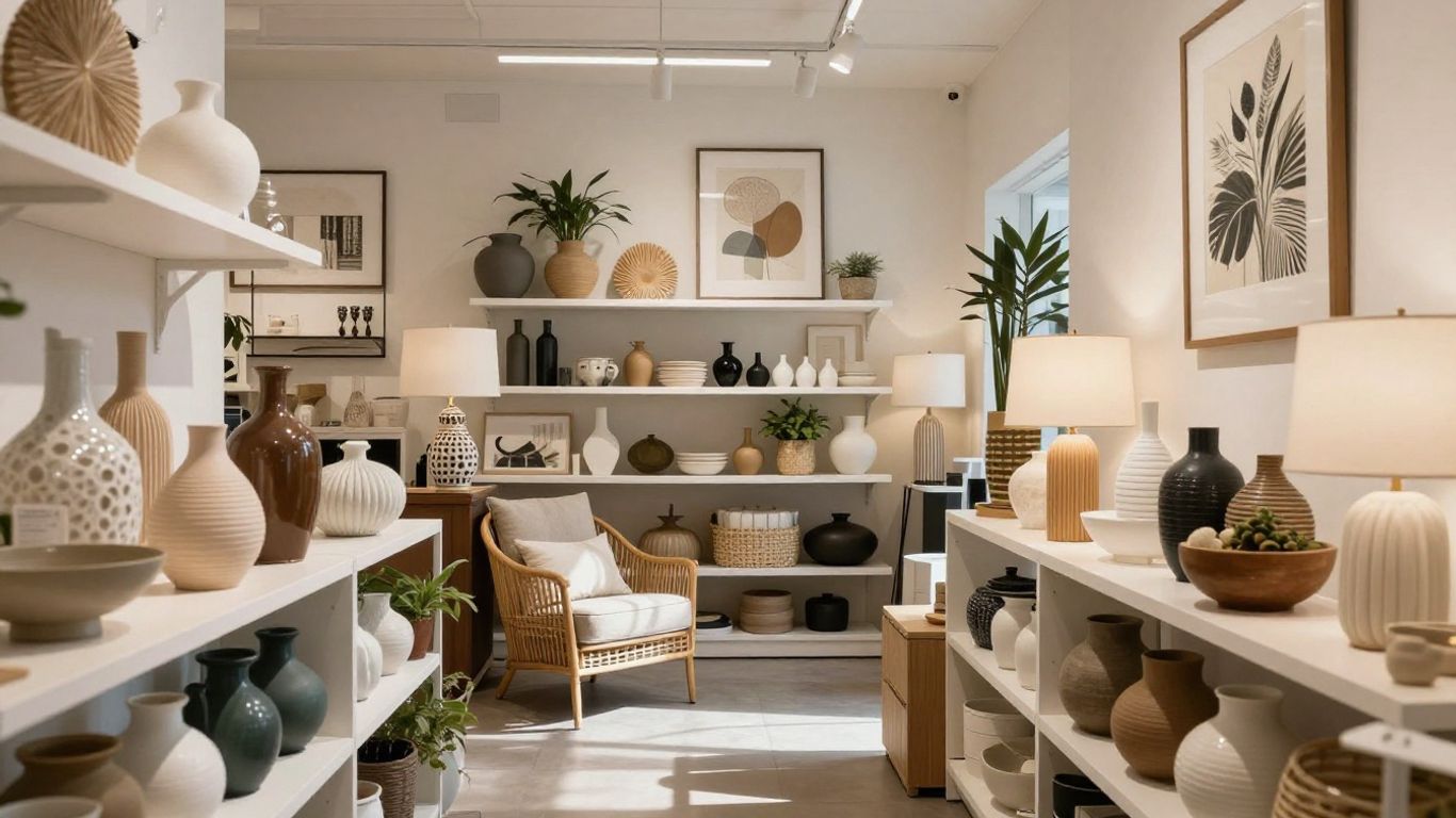 Elegant home decor displayed in a well-lit retail store.