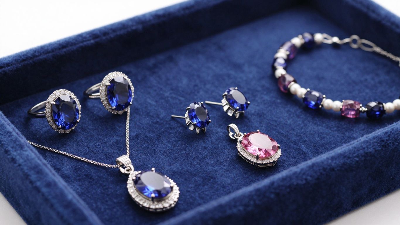 Assorted sapphire rings earrings and pendants