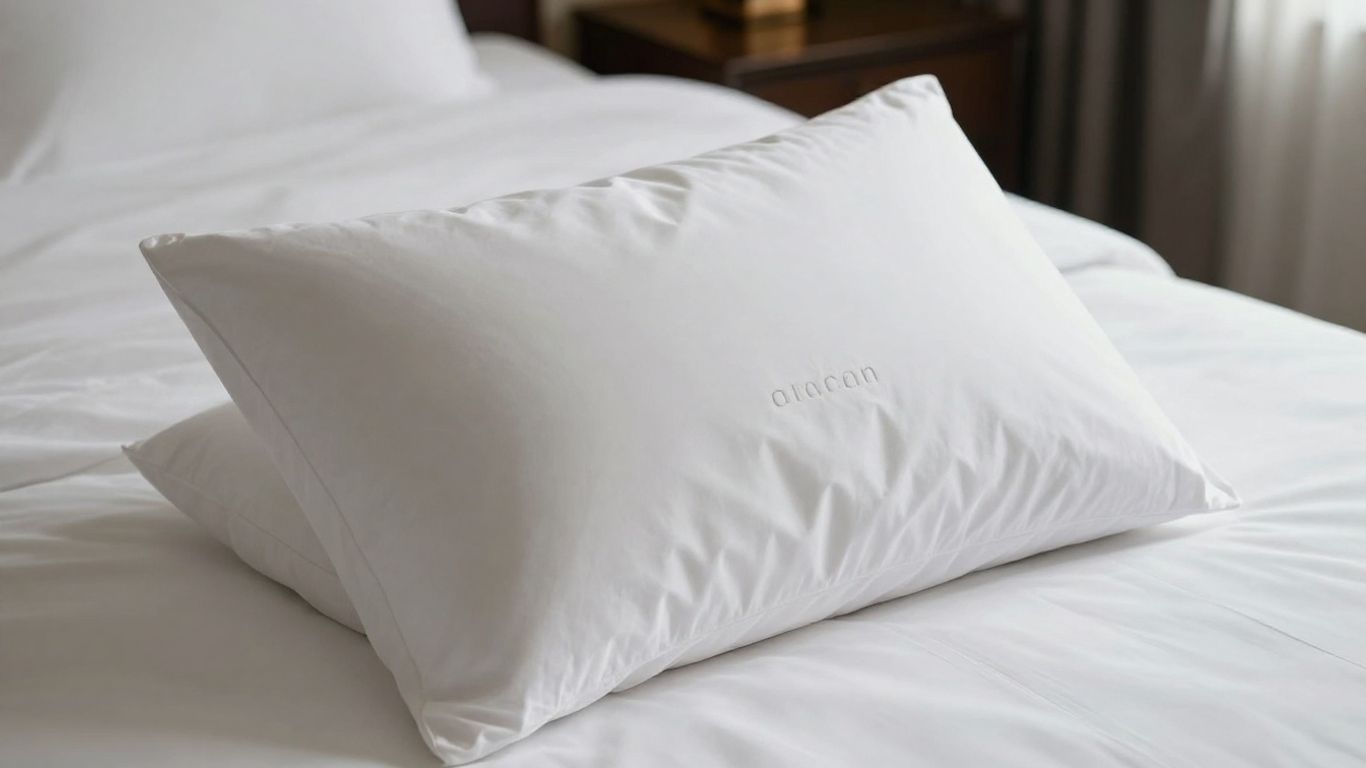 Plush Beckham Hotel Collection pillow on a bed.