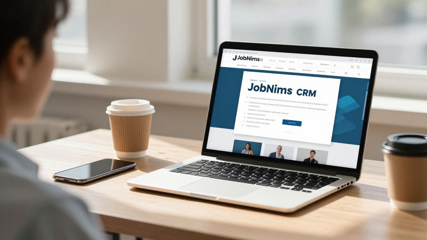 JobNimbus CRM on a laptop screen.