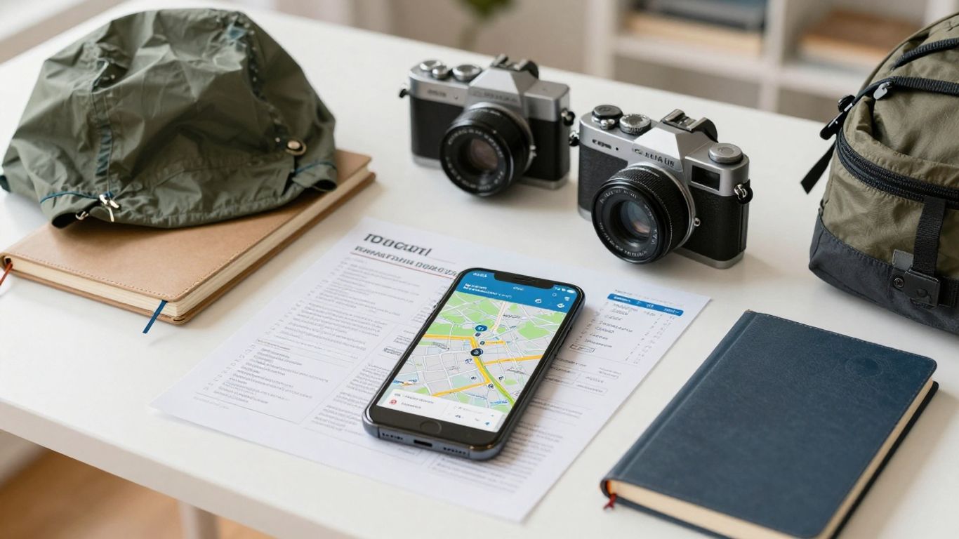 Flexible vacation itinerary beside travel essentials