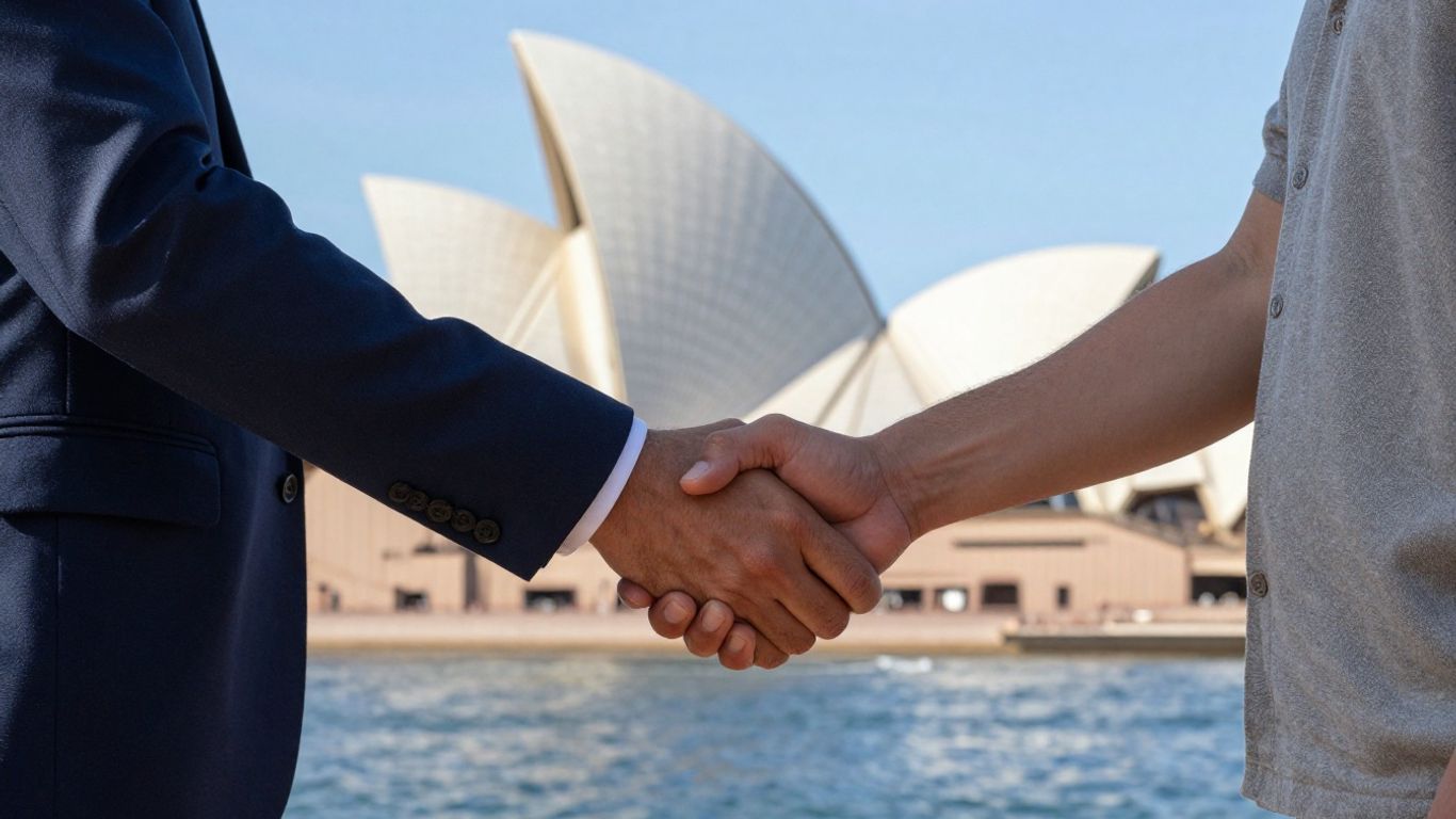 Handshake connecting Australian business opportunities.