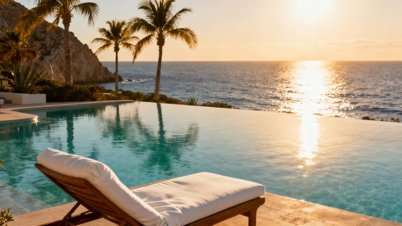 Luxury infinity pool in Los Cabos with ocean view.