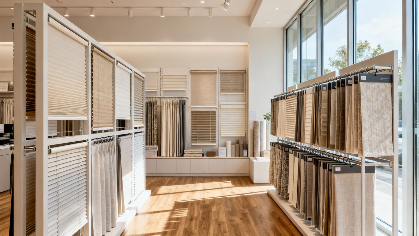 Professional showroom displaying custom blinds samples