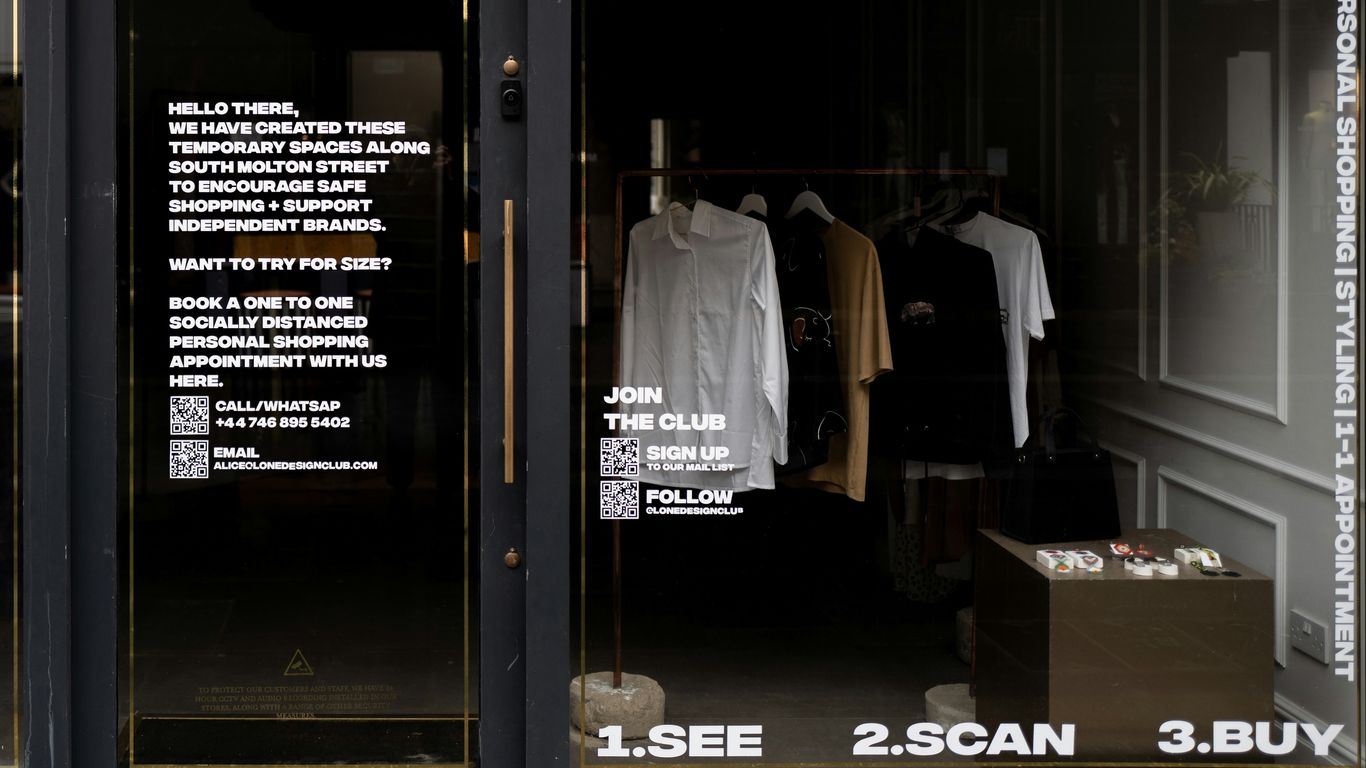 A vibrant shop window display utilizing reflects