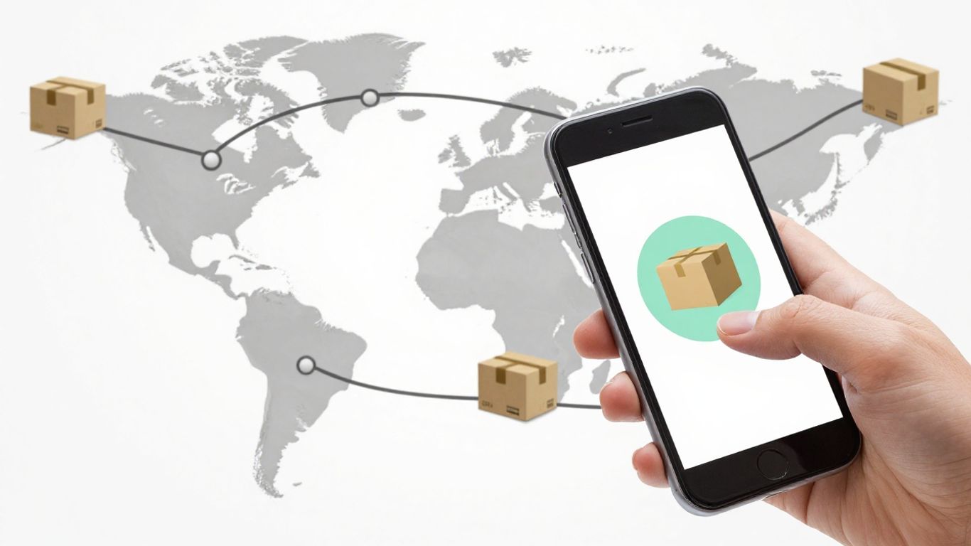 Global dropshipping and customer service illustration.