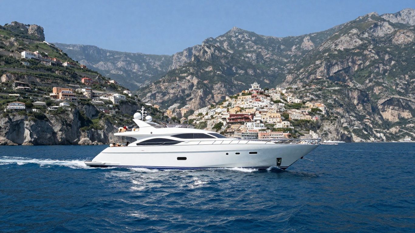 Luxury yacht sailing the stunning Amalfi Coastline.