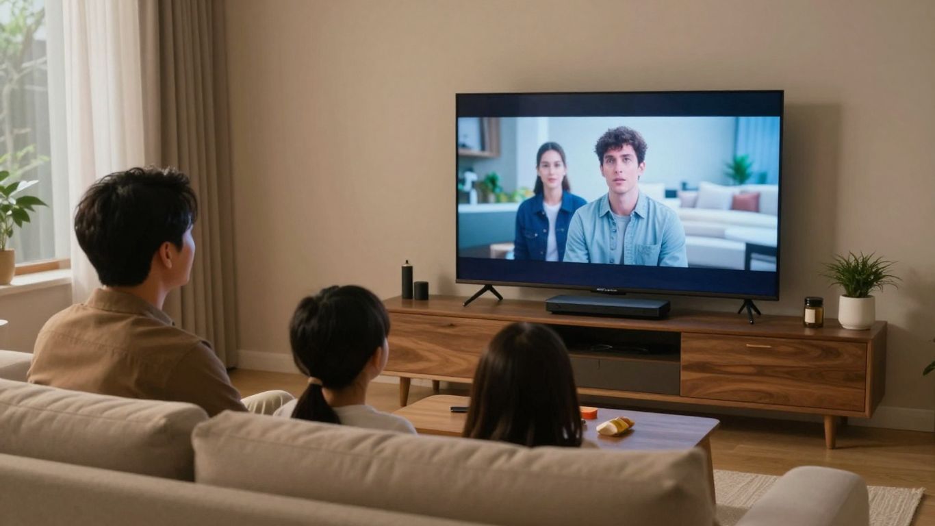A family watching live television at home