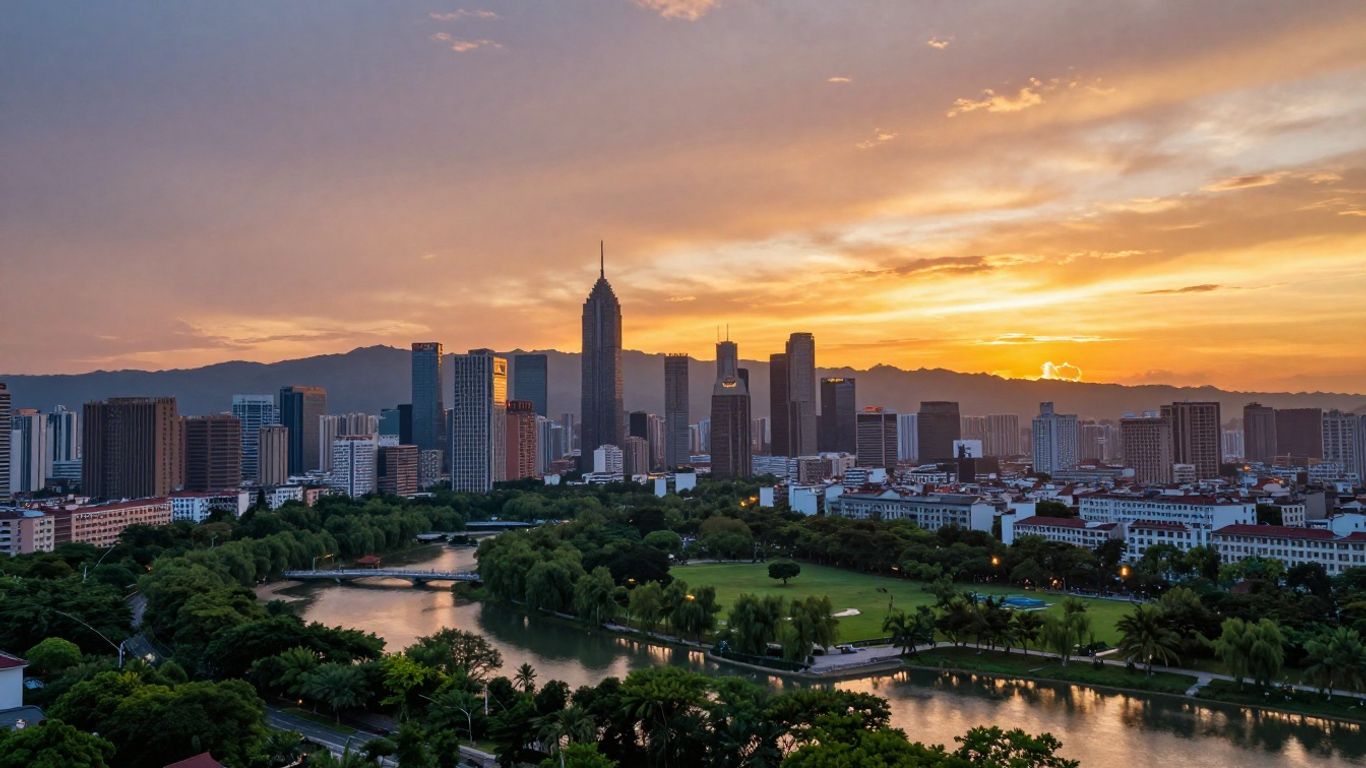 Affordable US cityscapes at sunset with landmarks.