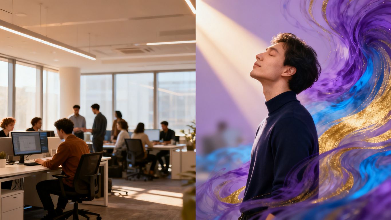 AI professionals and a philosopher in a modern office.