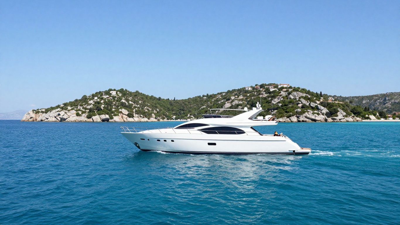 Yacht sailing on turquoise Adriatic Sea near islands.