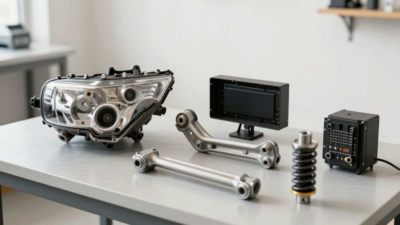 Audi Q3 used parts arranged in workshop