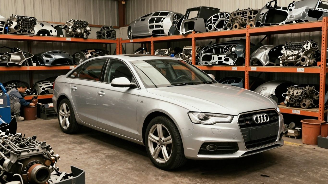 Audi A6 parts arranged in Brisbane yard