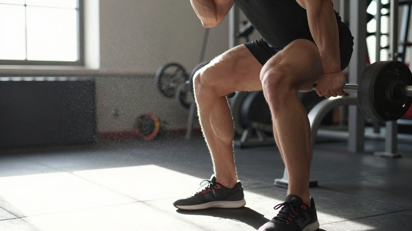 Person doing a bodyweight squat, focusing on leg muscles.