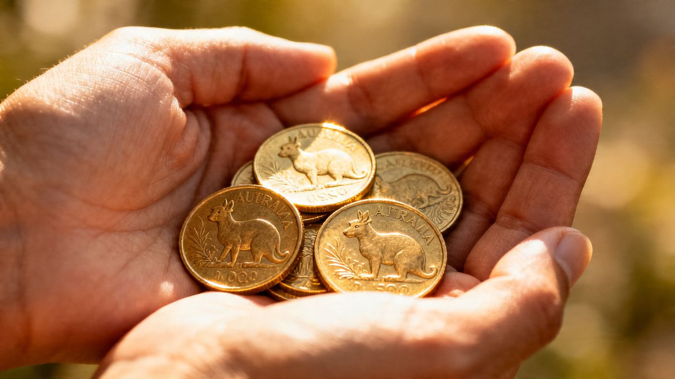 Australian dollar coins held in hands, representing financial support.