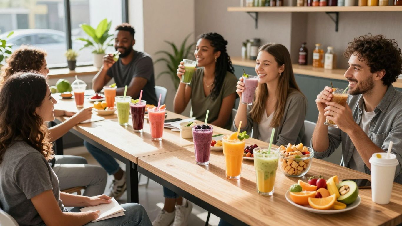 People enjoying healthy shakes at a Herbalife Nutrition club.