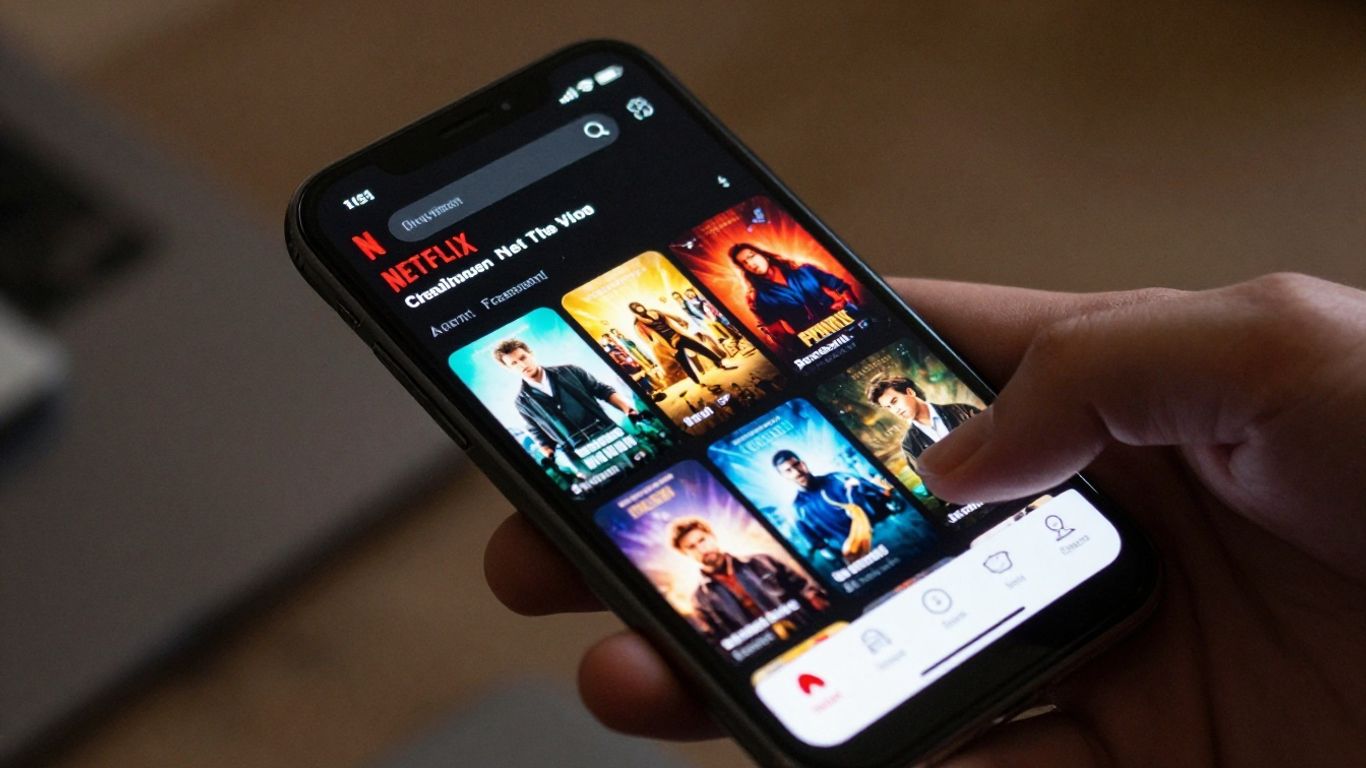 Celular exibindo a interface do aplicativo Netflix.