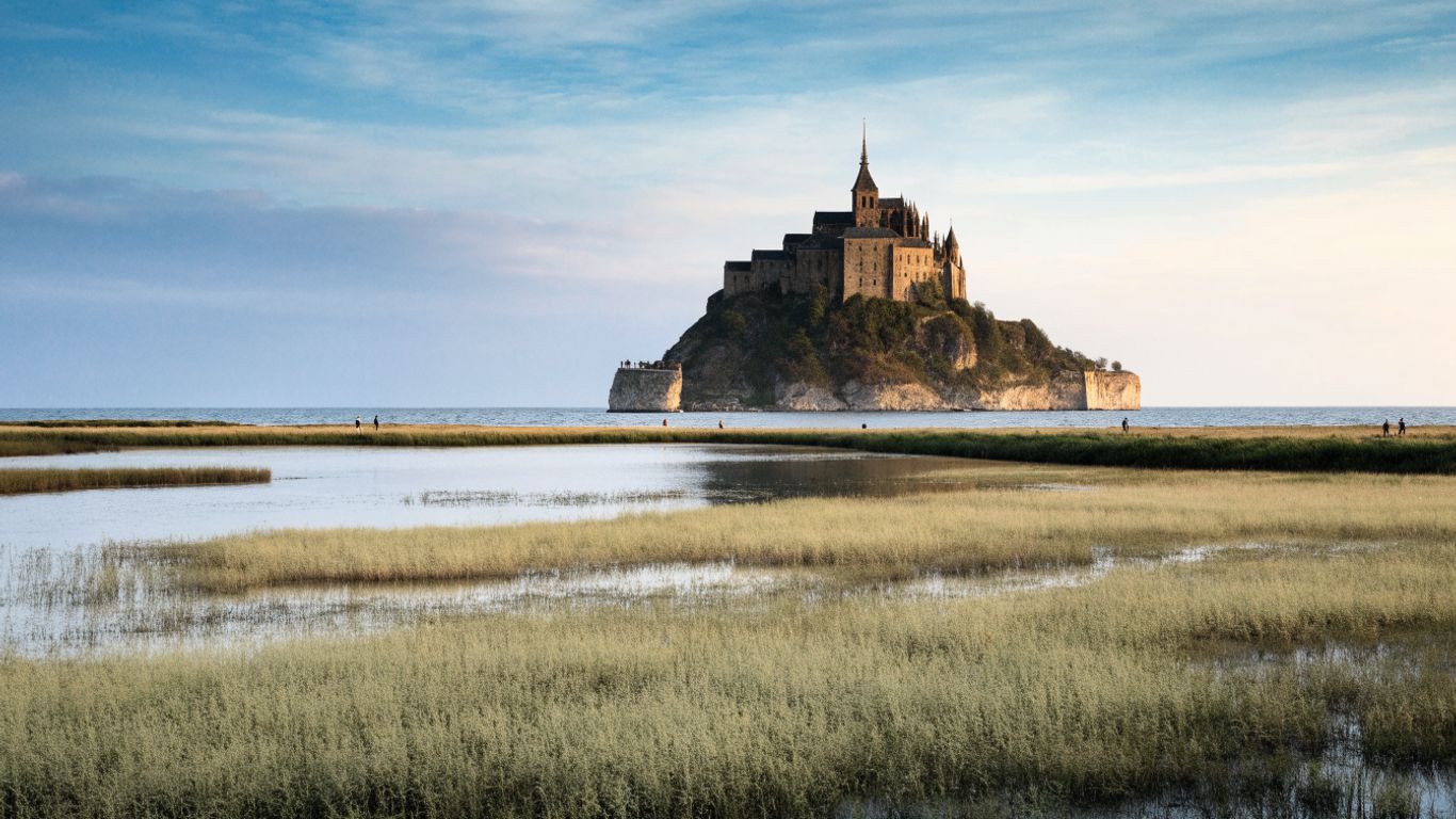 Mont Saint-Michel across the spring bay