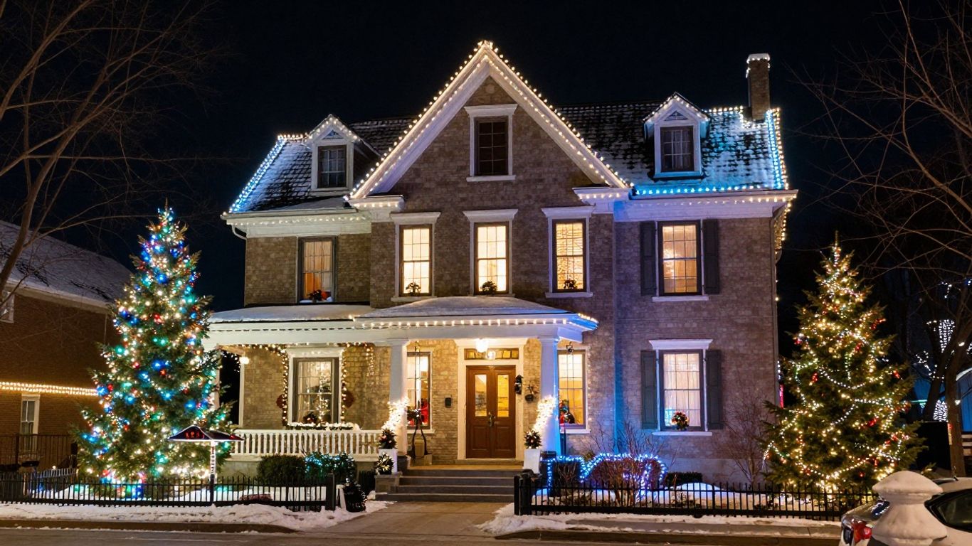 Belleville house decorated with professional Christmas lights.