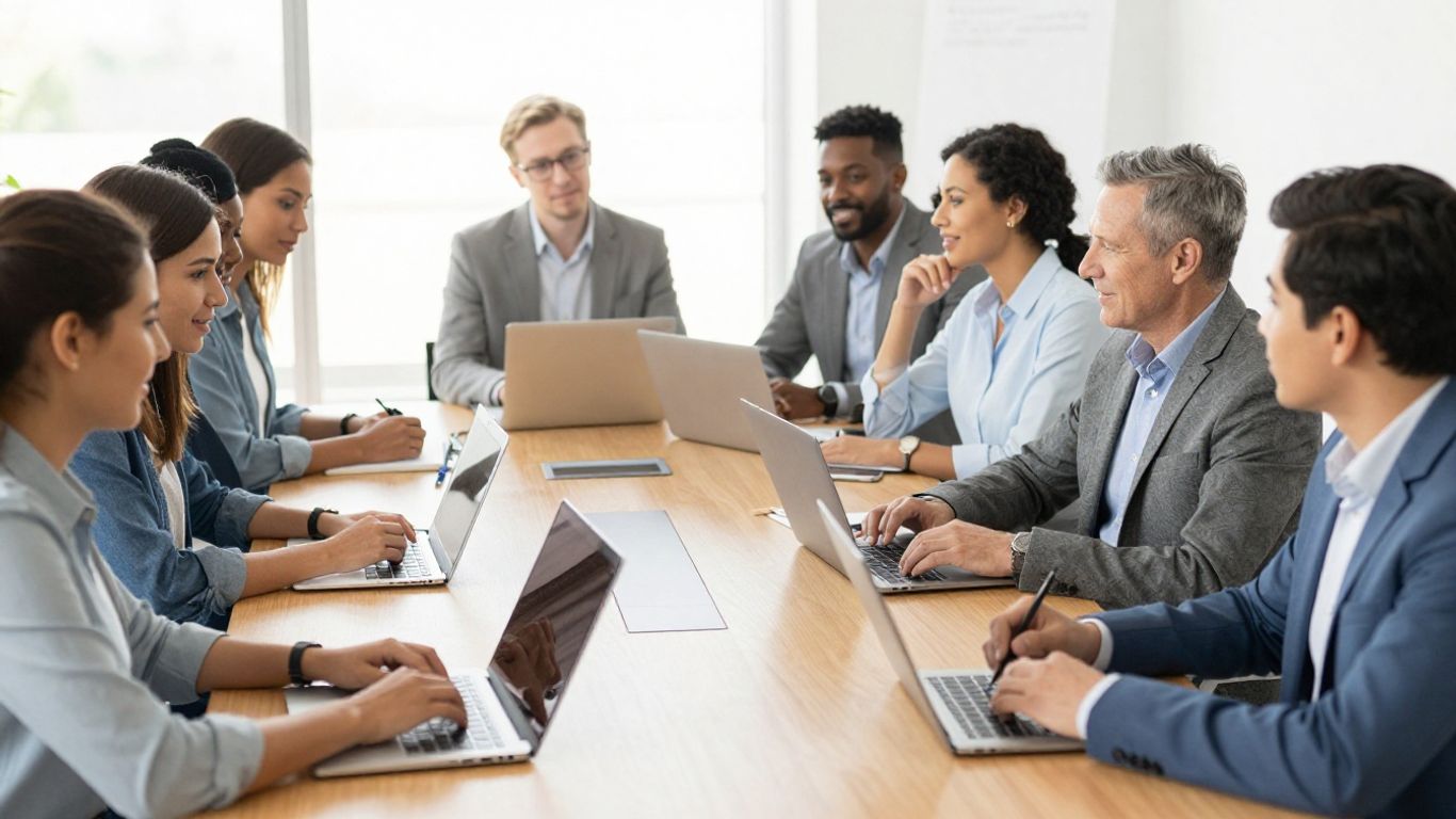 Cross-cultural coaching session with diverse professionals