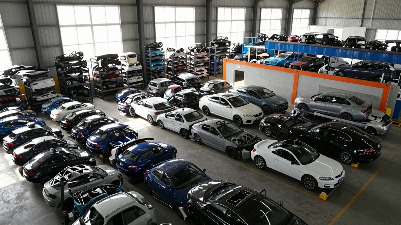 Recycled auto parts facility