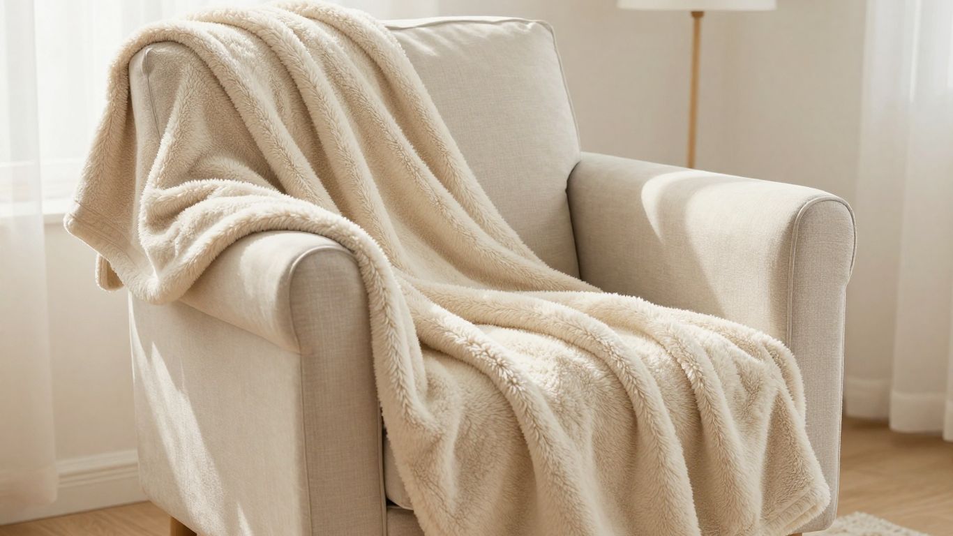 Cozy parachute throw blanket on an armchair.