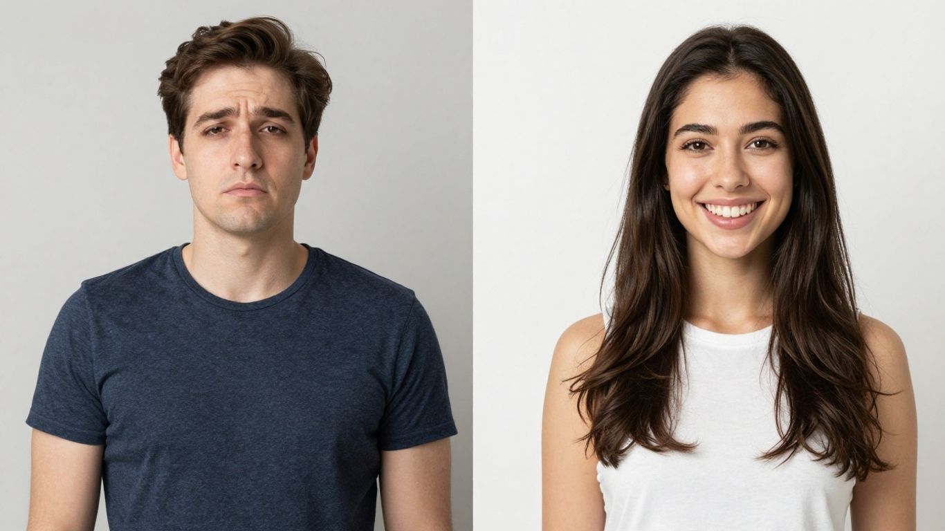 Person's transformation journey before and after.