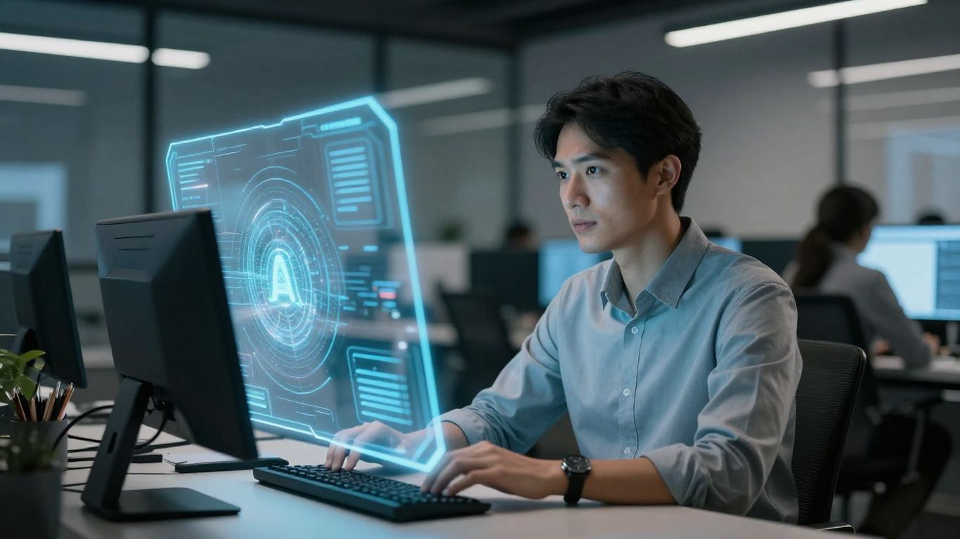 Professional using AI assistant for business success.