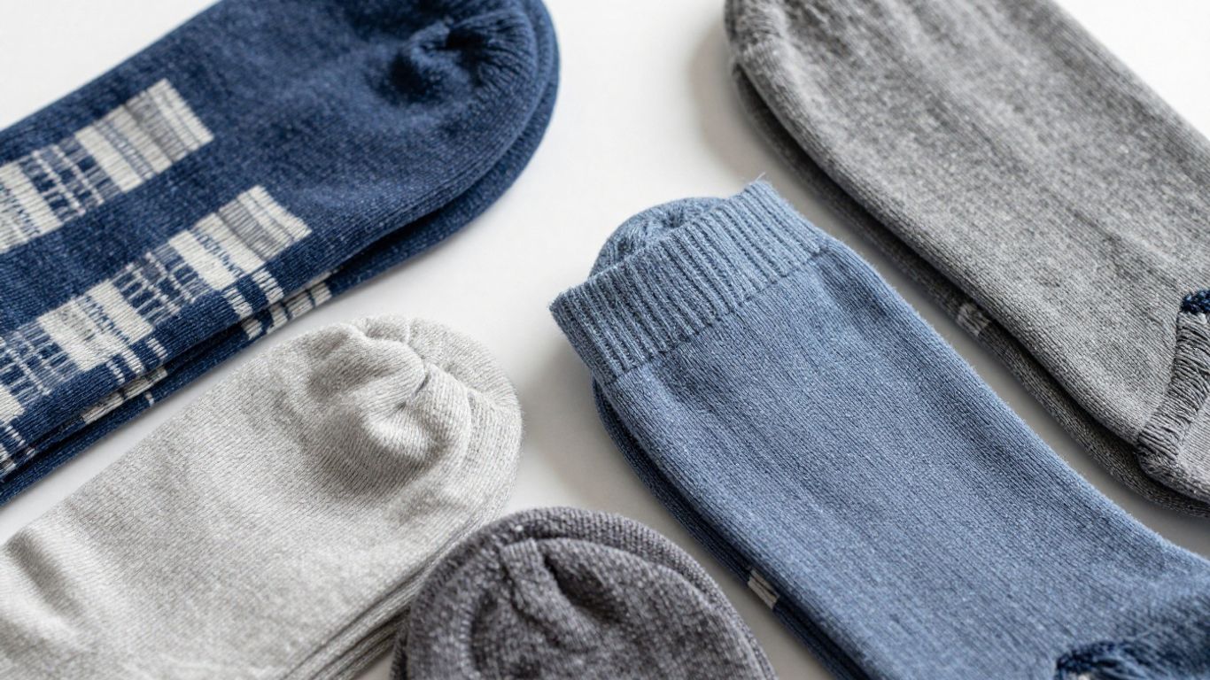 Close-up of soft merino wool socks in various colors.