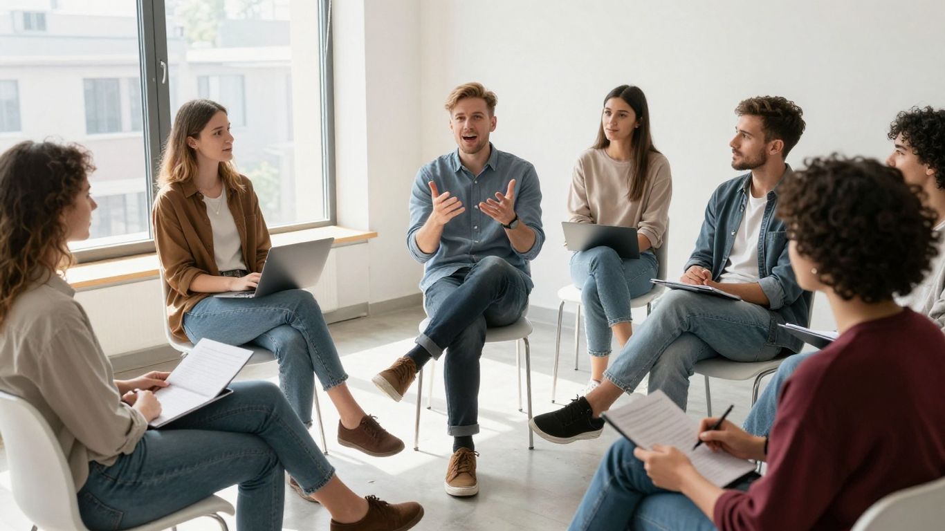 Personas jóvenes en un seminario profesional gratuito.