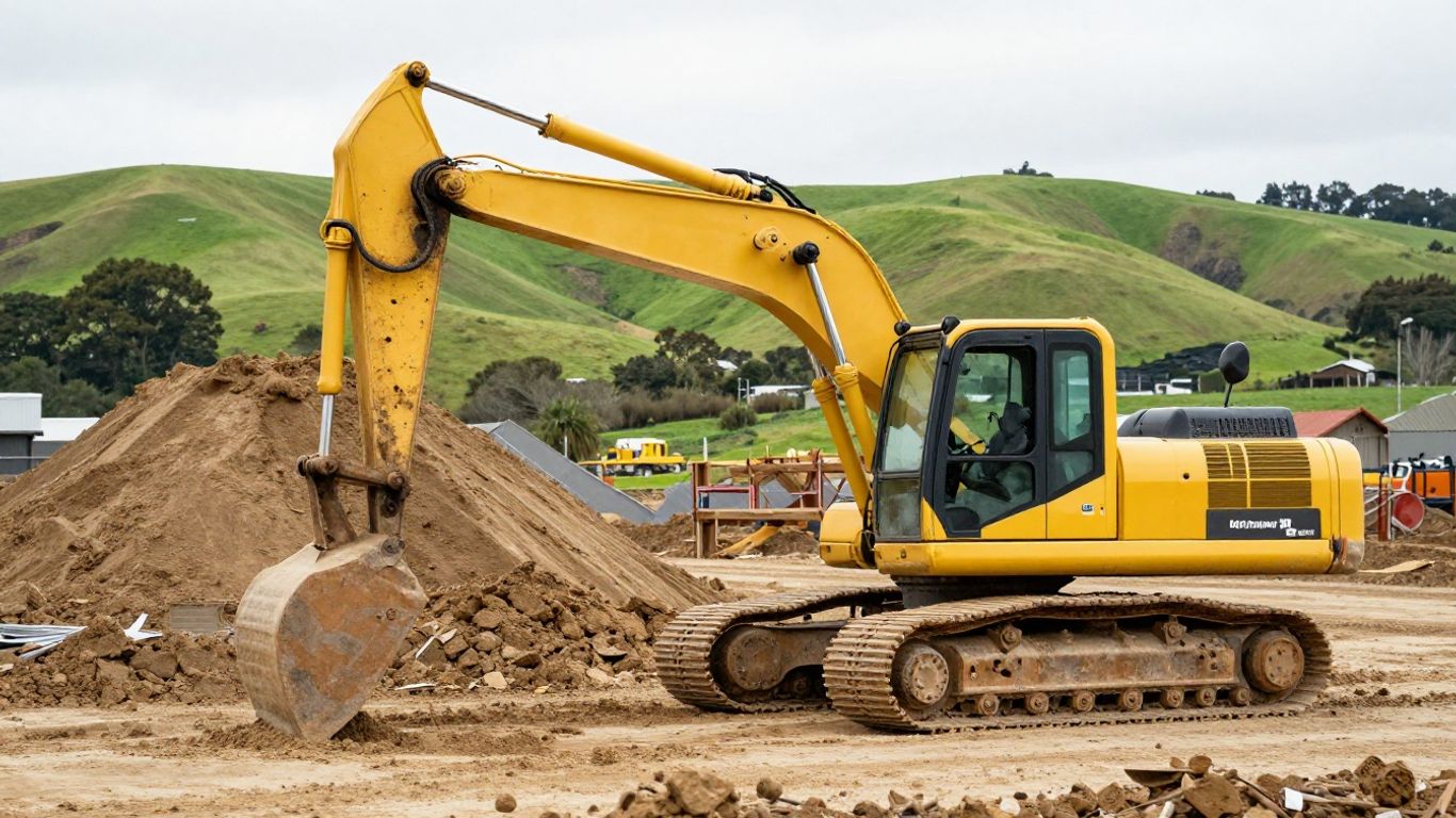 Modern heavy machinery working on site