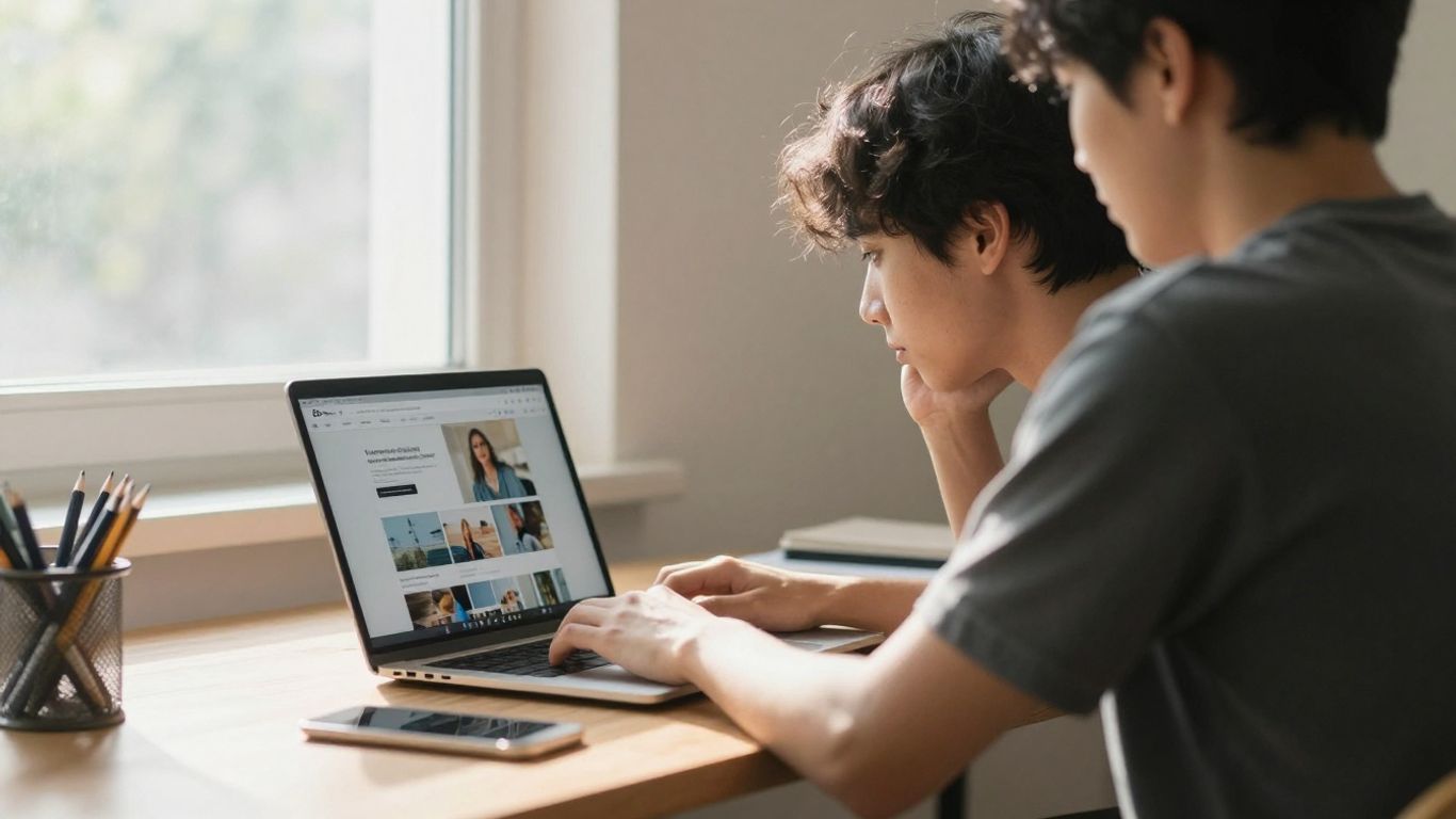 Beginner learning affiliate marketing on a laptop.