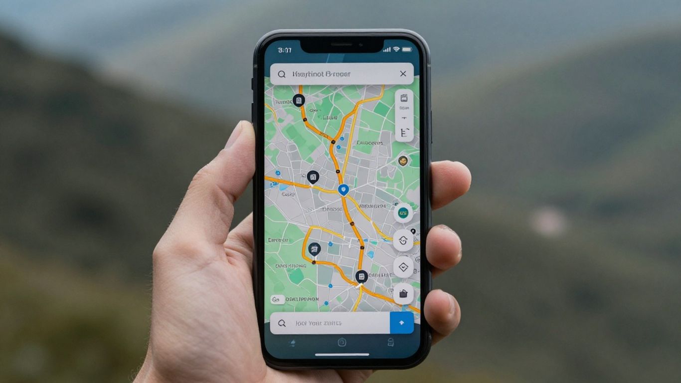 Smartphone com mapa de navegação GPS offline.