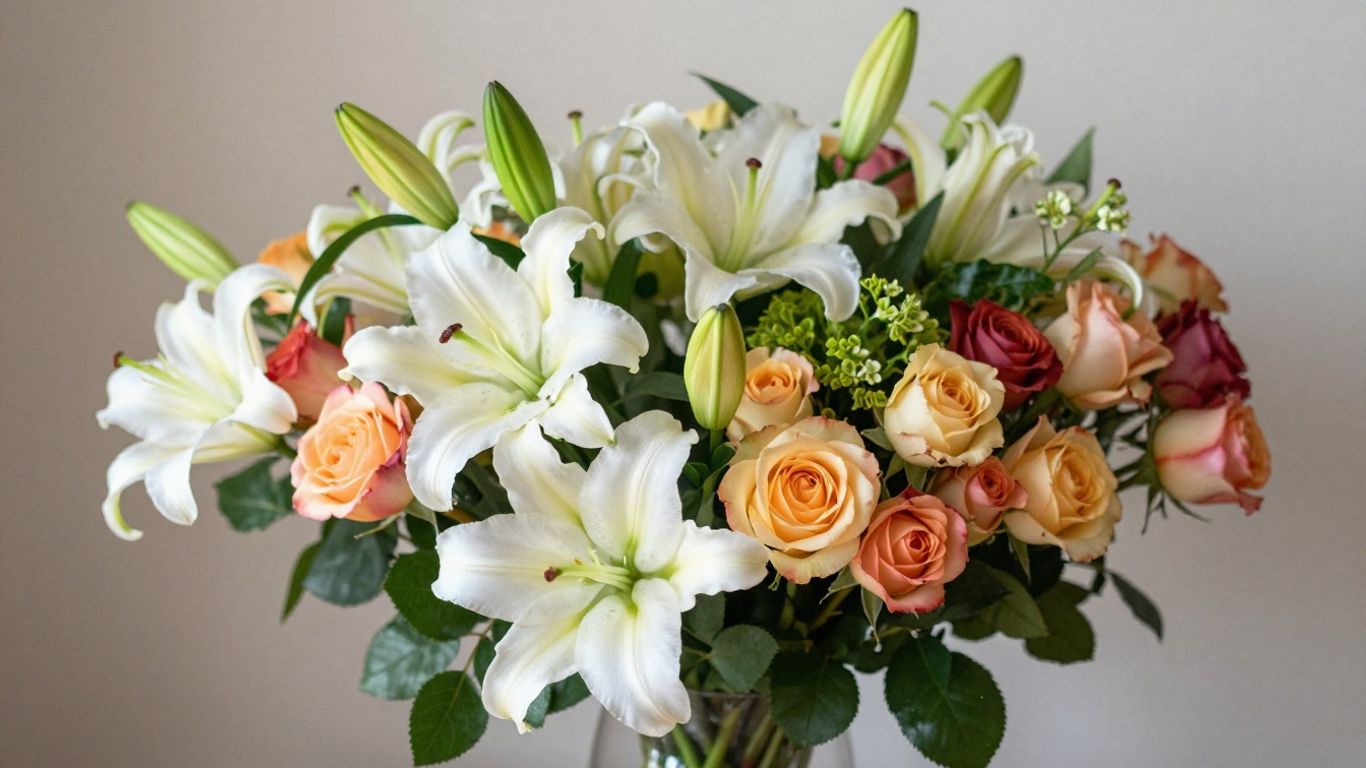Colorful fresh flower bouquet in a vase.