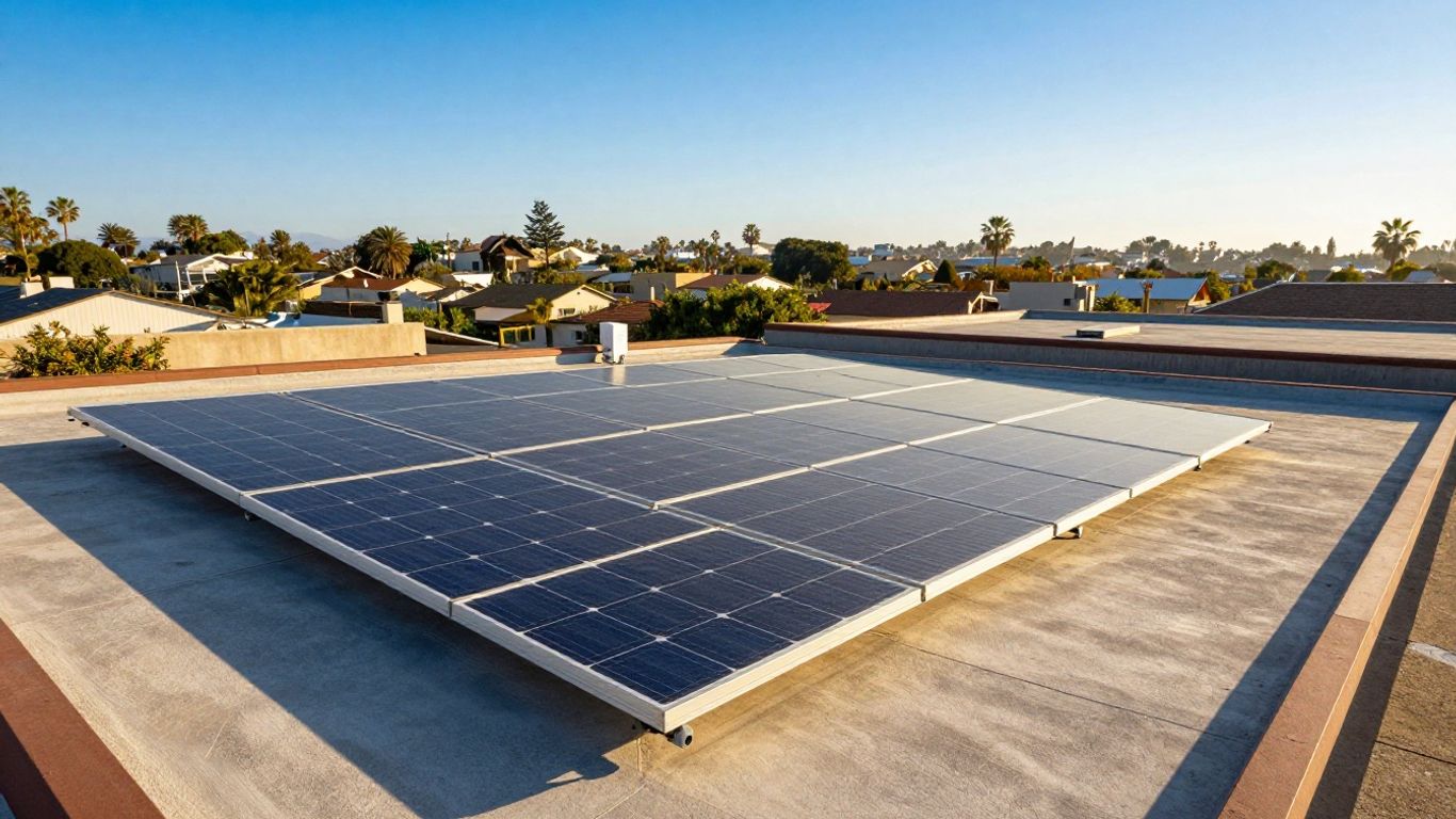 California home with solar panels under a sunny sky.