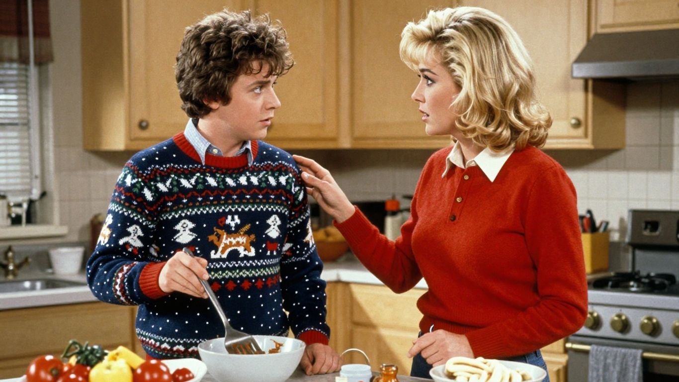 Beverly D'Angelo comforting Clark in the kitchen