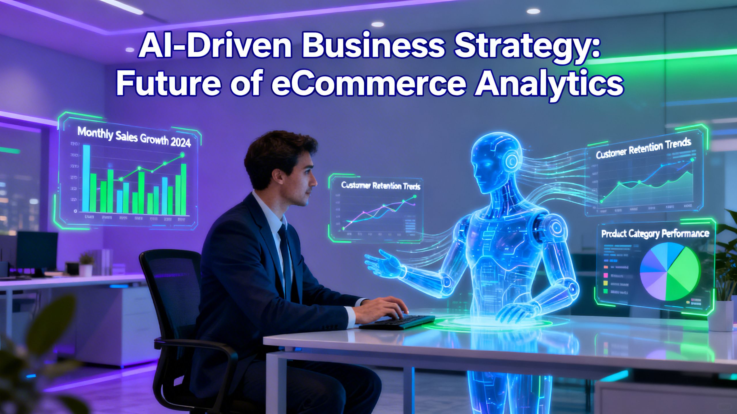 An AI collaborator helping an eCommerce manager analyze complex sales data, illustrating the future of AI in business strategy.