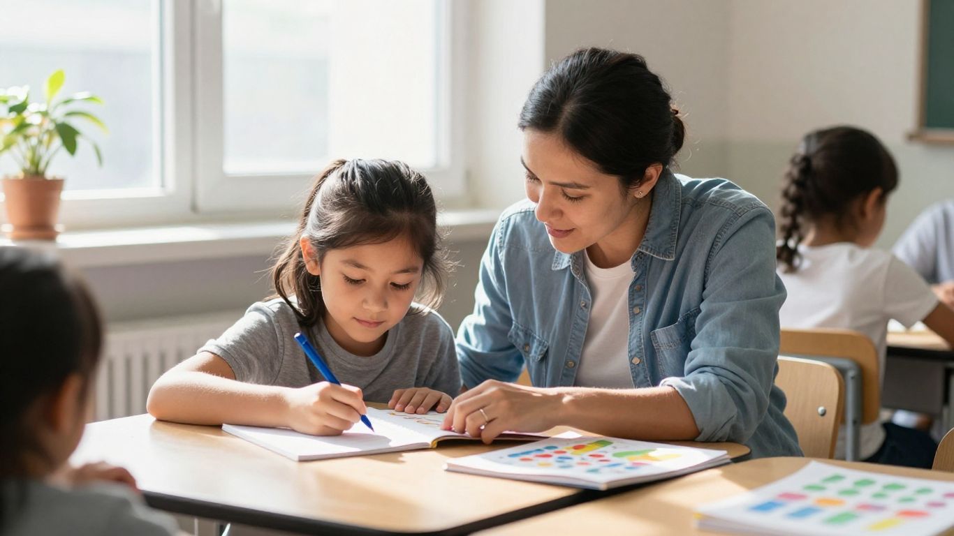 Teacher helping a child with schoolwork