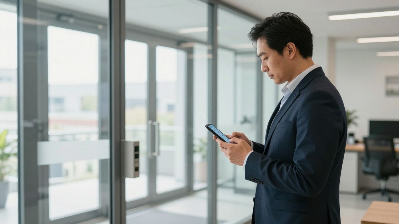 Person preparing a smartphone for building access