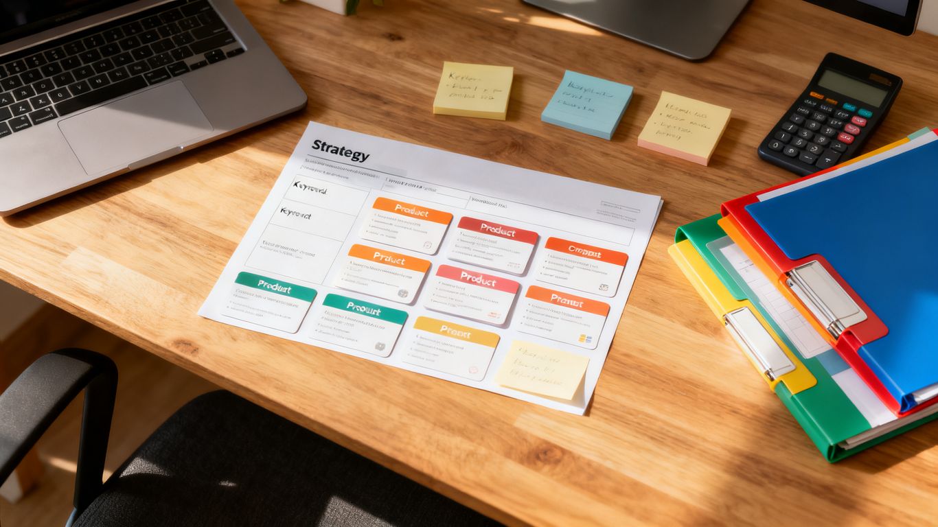 Organized Amazon PPC campaign planning on a laptop