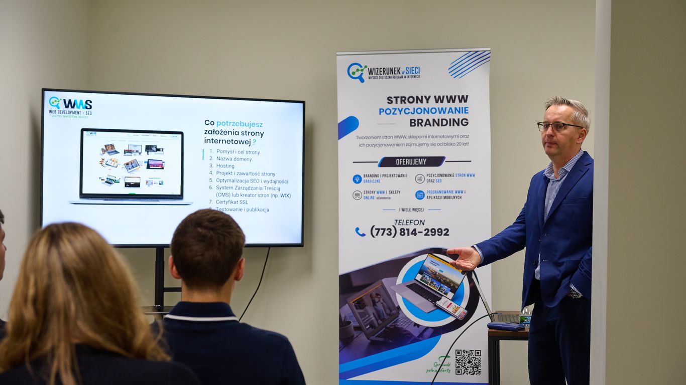 A presentation about web development, SEO, and branding is being given.