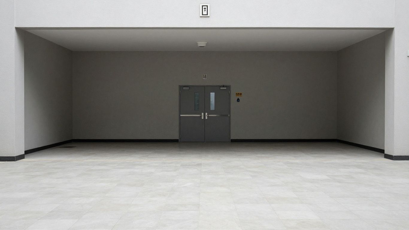 Accessible emergency exit with clear hallway space