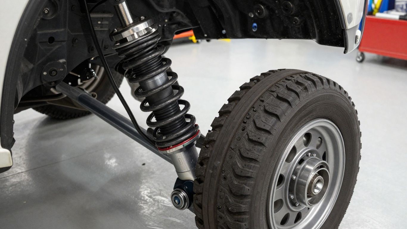 A close up view of automotive suspension parts