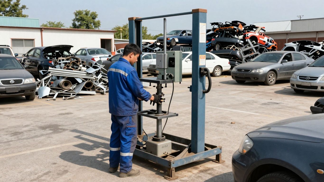 Professional workers moving salvage vehicle components