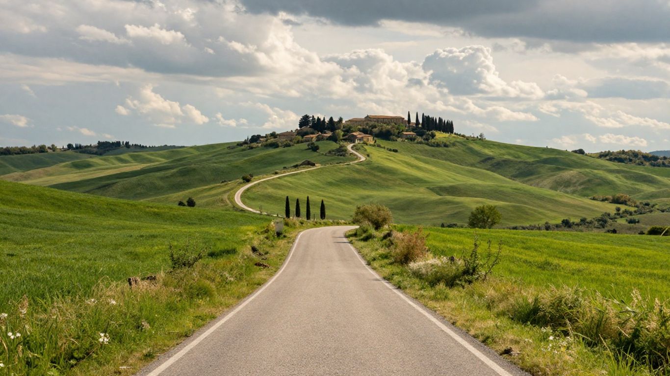 Road through rolling Marche countryside